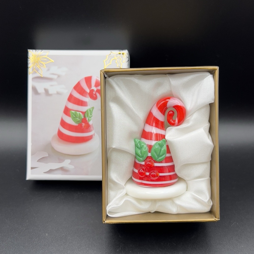 Pier 1 Imports Glass Santa Hat Figurine Christmas Holiday Decor Box